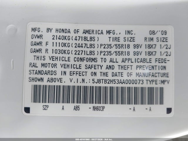 Aukcja sprzedaży 2010 Acura Rdx, vin: 5J8TB2H53AA000073, numer aukcji: 45161960