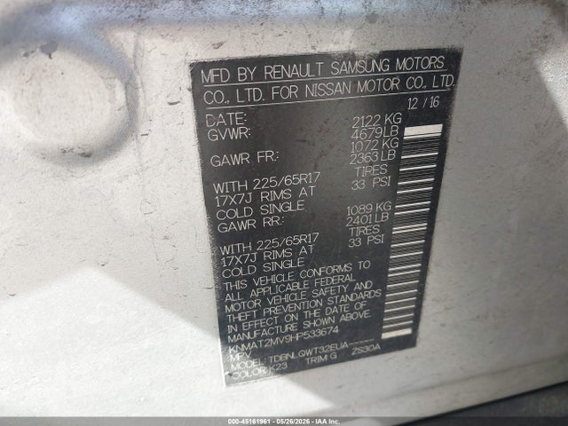 Aukcja sprzedaży 2017 Nissan Rogue Sv, vin: KNMAT2MV9HP533674, numer aukcji: 45161961