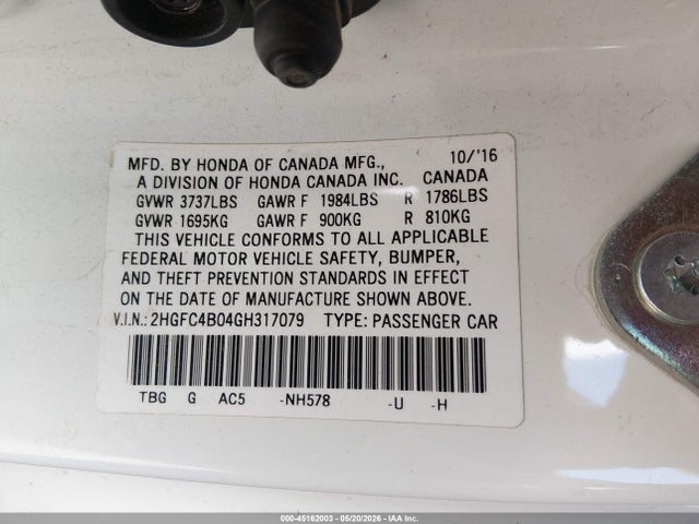 Honda Civic Lx-p 2016 2HGFC4B04GH317079 Image 9