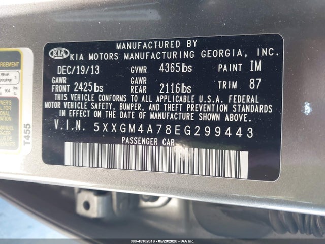 Aukcja sprzedaży 2014 Kia Optima Lx, vin: 5XXGM4A78EG299443, numer aukcji: 45162019
