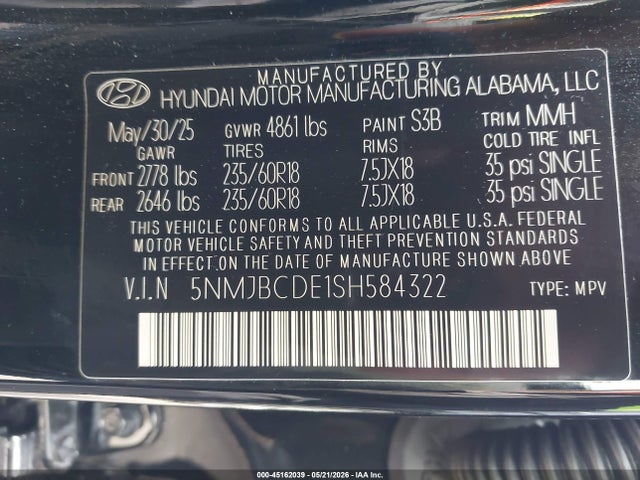 Aukcja sprzedaży 2025 Hyundai Tucson Sel, vin: 5NMJBCDE1SH584322, numer aukcji: 45162039