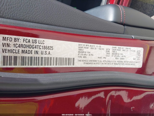 Aukcja sprzedaży 2026 Dodge Durango Gt Rwd, vin: 1C4RDHDG4TC186825, numer aukcji: 45162040