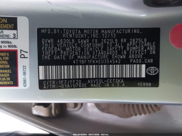 2014 Toyota Camry Se მანქანა იყიდება აუქციონზე, vin: 4T1BF1FK4EU354542, აუქციონის ნომერი: 45162054