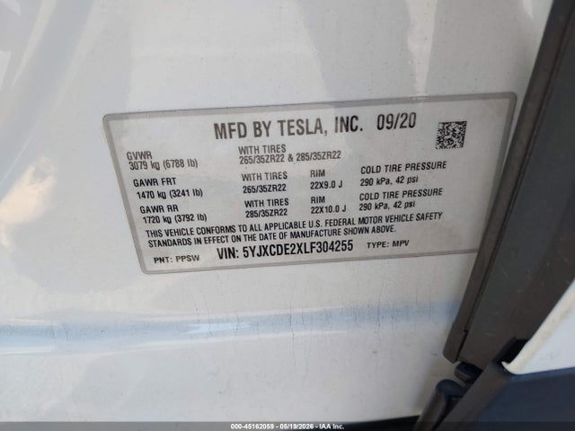 Продаж на аукціоні авто 2020 Tesla Model X Long Range Dual Motor All-wheel Drive/long Range Plus Dual Motor All-wheel Drive, vin: 5YJXCDE2XLF304255, номер лоту: 45162059