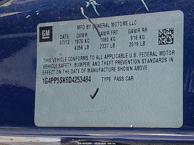 45162081 :رقم المزاد ، 1G4PP5SK6D4253484 vin ، 2013 Buick Verano مزاد بيع