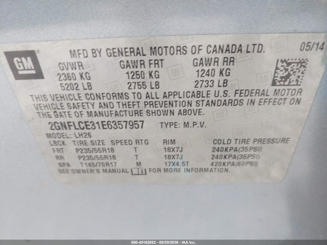 2GNFLCE31E6357957 Chevrolet Equinox 2lt