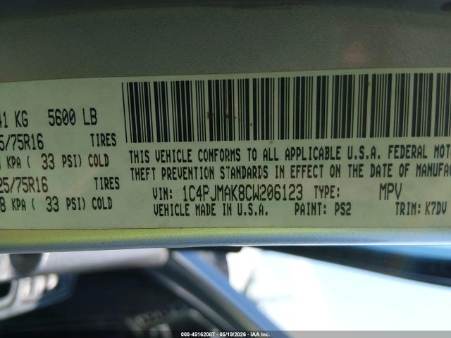 2012 Jeep Liberty Sport მანქანა იყიდება აუქციონზე, vin: 1C4PJMAK8CW206123, აუქციონის ნომერი: 45162087
