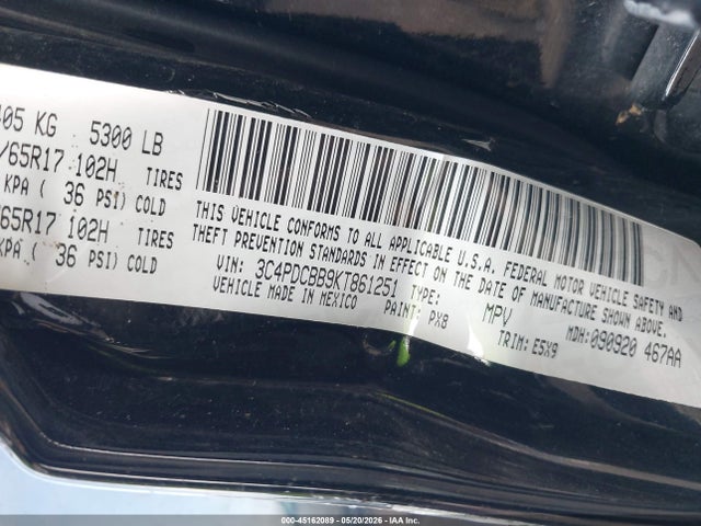3C4PDCBB9KT861251 Dodge JOURNEY SE