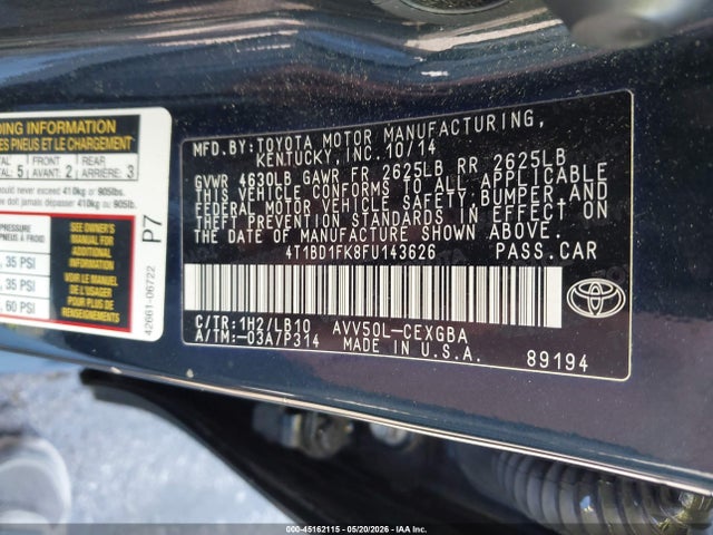 Продажа на аукционе авто 2015 Toyota Camry Hybrid Xle, vin: 4T1BD1FK8FU143626, номер лота: 45162115
