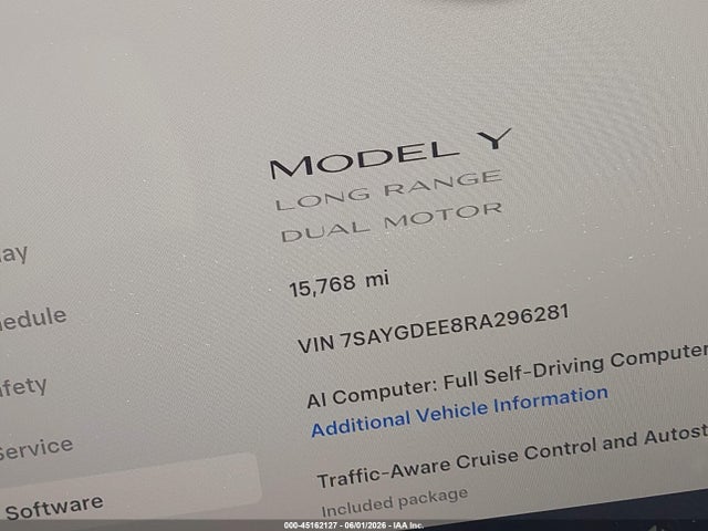 45162127 :رقم المزاد ، 7SAYGDEE8RA296281 vin ، 2024 Tesla Model Y Long Range Dual Motor All-wheel Drive مزاد بيع