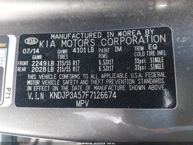 KIA SOUL + 2015 KNDJP3A57F7126674 Image 9