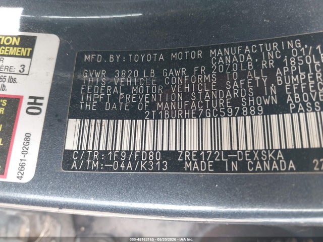 2016 Toyota Corolla S Plus მანქანა იყიდება აუქციონზე, vin: 2T1BURHE7GC597889, აუქციონის ნომერი: 45162165