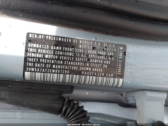 45162169 :رقم المزاد ، 3VW5X7AT2EM801260 vin ، 2014 Volkswagen Beetle 2.5l مزاد بيع
