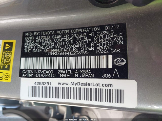 Aukcja sprzedaży 2017 Lexus Ct Ct 200h F Sport, vin: JTHKD5BH9H2298995, numer aukcji: 45162168