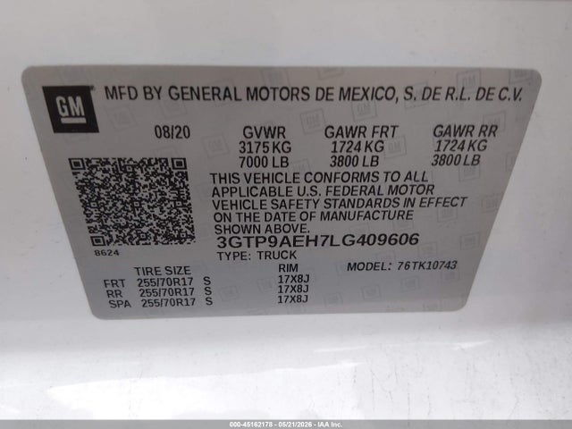 Продаж на аукціоні авто 2020 Gmc Sierra 1500 4wd  Standard Box, vin: 3GTP9AEH7LG409606, номер лоту: 45162178