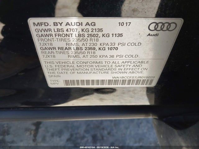 Aukcja sprzedaży 2018 Audi Q3 2.0t Premium/2.0t Sport Premium, vin: WA1BCCFS7JR015029, numer aukcji: 45162184