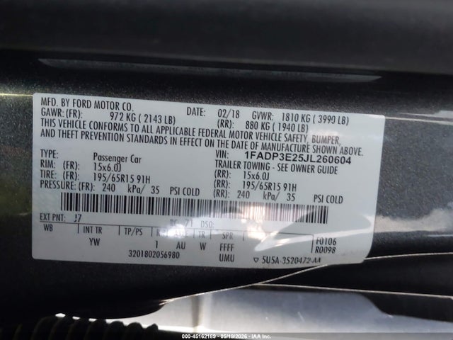 Ford FOCUS S 2018 1FADP3E25JL260604 Image 9