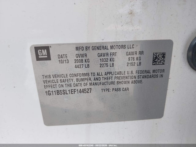 Aukcja sprzedaży 2014 Chevrolet Malibu 1ls, vin: 1G11B5SL1EF144527, numer aukcji: 45162240