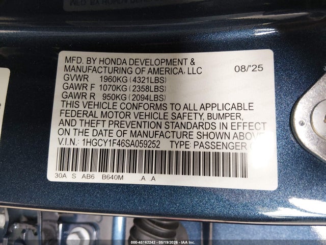 Honda ACCORD SE 2025 1HGCY1F46SA059252 Image 9