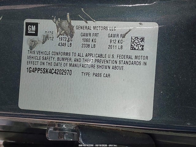 Aukcja sprzedaży 2012 Buick Verano, vin: 1G4PP5SK4C4202970, numer aukcji: 45162250