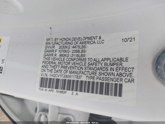 1HGCV1F33MA117837 Honda Accord Sport
