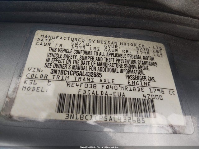 Aukcja sprzedaży 2010 Nissan Versa 1.8s, vin: 3N1BC1CP5AL432685, numer aukcji: 45162255
