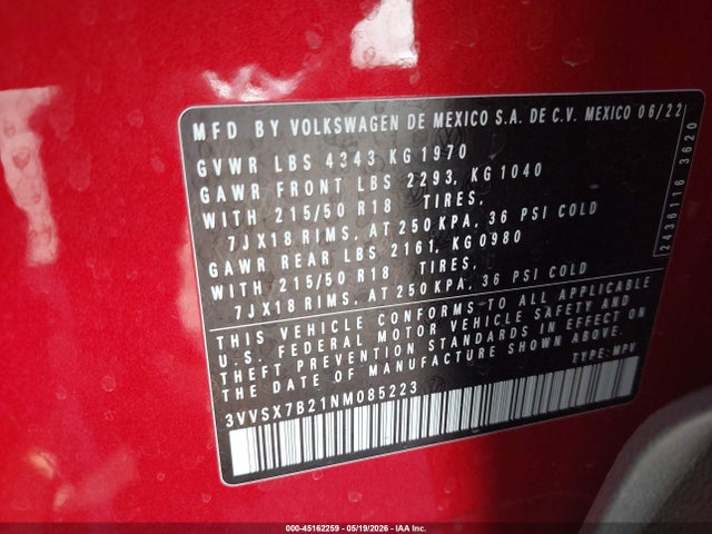 3VVSX7B21NM085223 Volkswagen Taos 1.5t Se