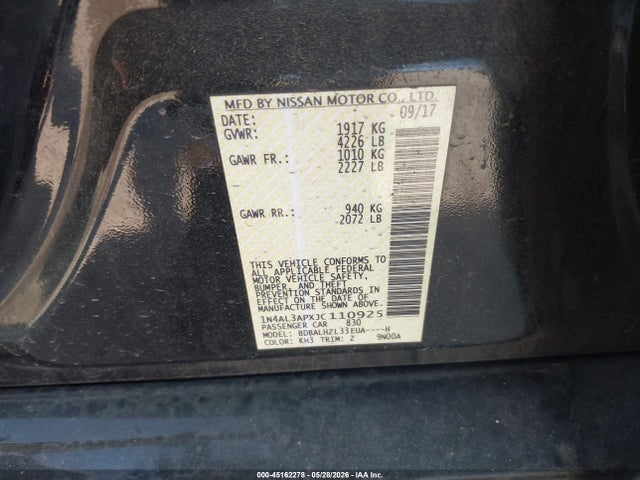 1N4AL3APXJC110925 Nissan Altima 2.5 Sr