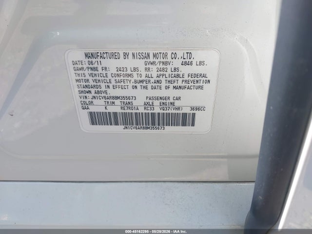 45162295 :رقم المزاد ، JN1CV6AR8BM355673 vin ، 2011 Infiniti G37x مزاد بيع
