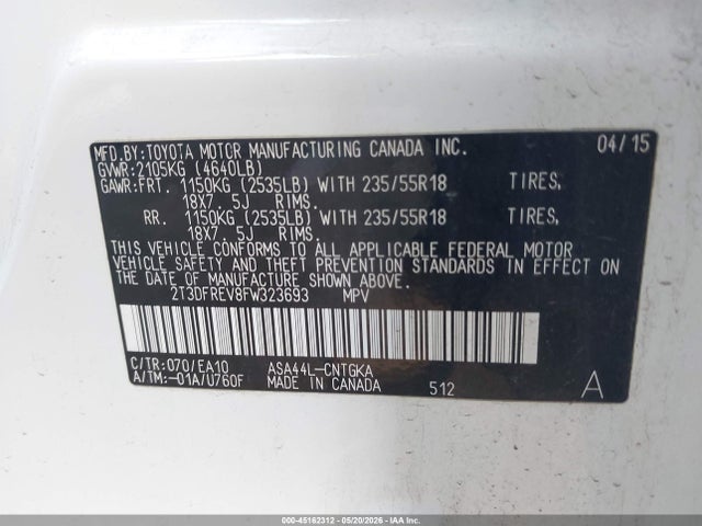 Toyota Rav4 Limited 2015 2T3DFREV8FW323693 Image 9
