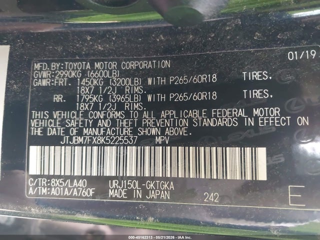 Lexus Gx 460 Premium 2019 JTJBM7FX8K5225537 Image 9