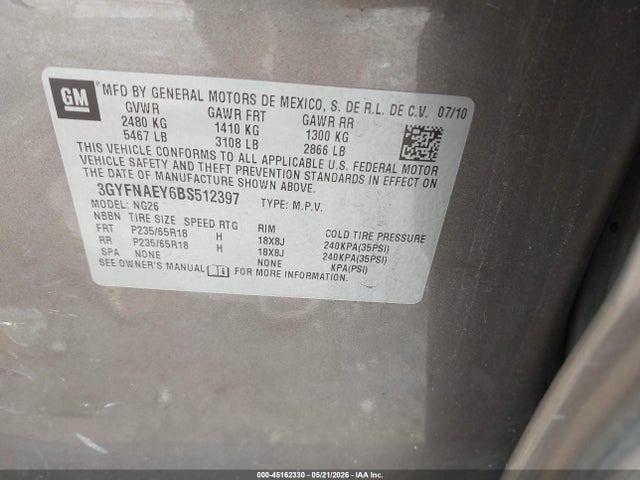 Продаж на аукціоні авто 2011 Cadillac Srx Luxury Collection, vin: 3GYFNAEY6BS512397, номер лоту: 45162330
