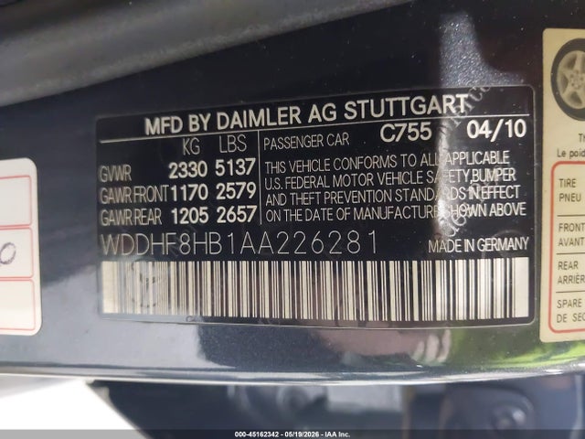 Aukcja sprzedaży 2010 Mercedes-benz E 350 4matic, vin: WDDHF8HB1AA226281, numer aukcji: 45162342