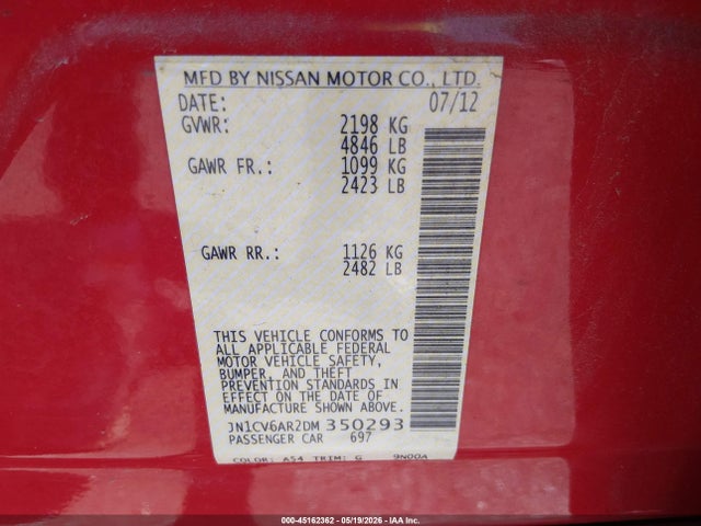 Aukcja sprzedaży 2013 Infiniti G37x, vin: JN1CV6AR2DM350293, numer aukcji: 45162362