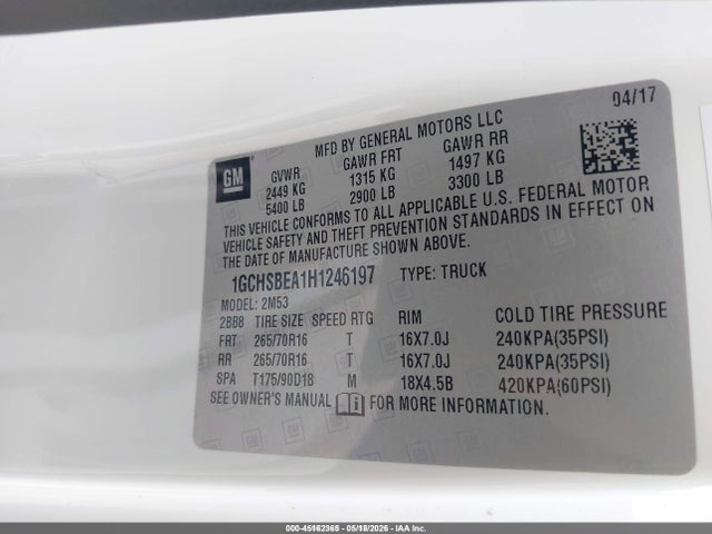 1GCHSBEA1H1246197 Chevrolet Colorado Wt
