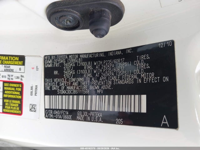 Продажа на аукционе авто 2011 Toyota Sienna Le V6, vin: 5TDKK3DC3BS111568, номер лота: 45162378