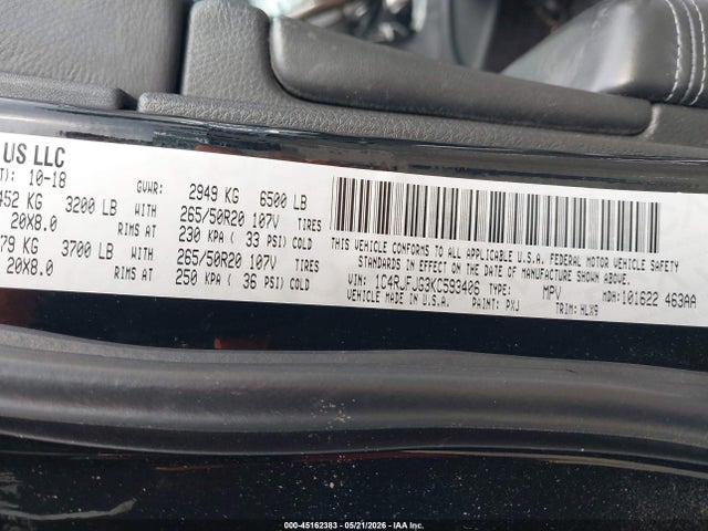 1C4RJFJG3KC593406 Jeep Grand Cherokee Summit 4x4