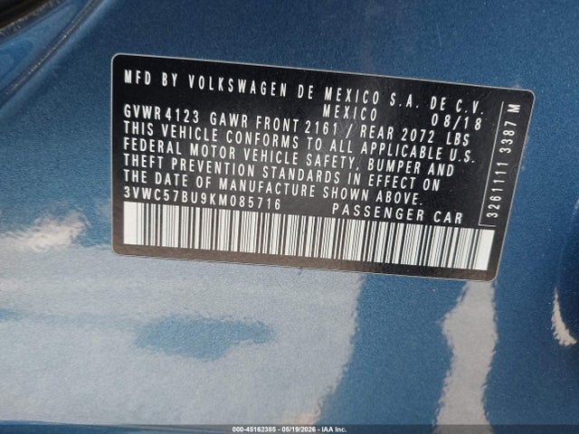 3VWC57BU9KM085716 Volkswagen Jetta 1.4t R-line/1.4t S/1.4t Se