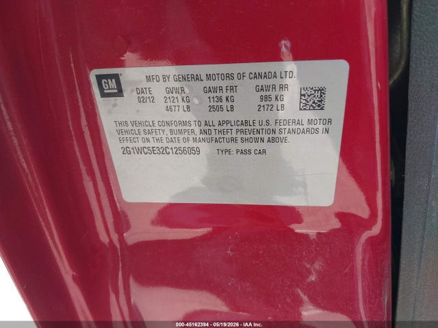 Aukcja sprzedaży 2012 Chevrolet Impala Ltz, vin: 2G1WC5E32C1256059, numer aukcji: 45162394