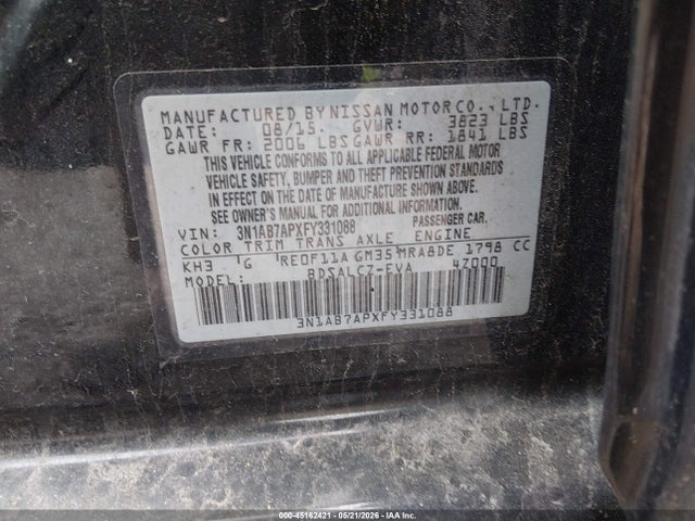 45162421 :رقم المزاد ، 3N1AB7APXFY331088 vin ، 2015 Nissan Sentra S مزاد بيع