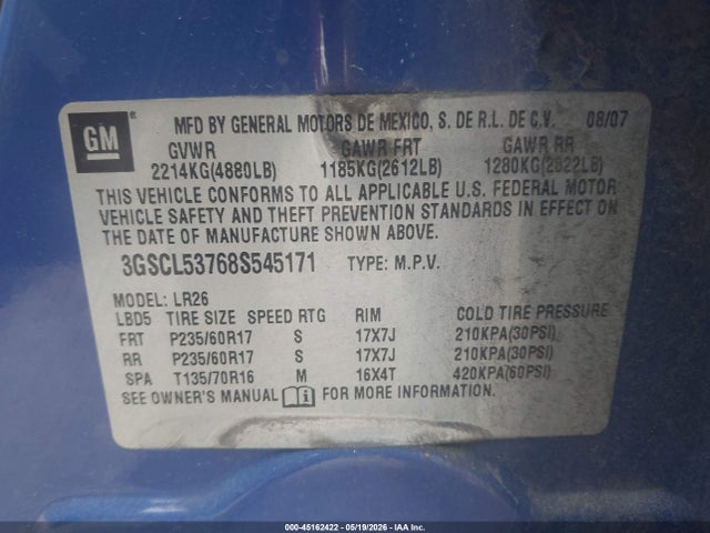 Продажа на аукционе авто 2008 Saturn Vue V6 Xr, vin: 3GSCL53768S545171, номер лота: 45162422