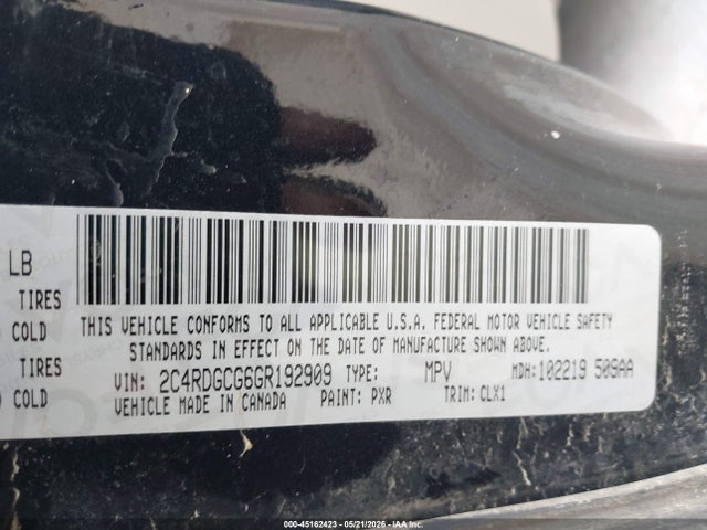 2016 Dodge Grand Caravan Sxt მანქანა იყიდება აუქციონზე, vin: 2C4RDGCG6GR192909, აუქციონის ნომერი: 45162423