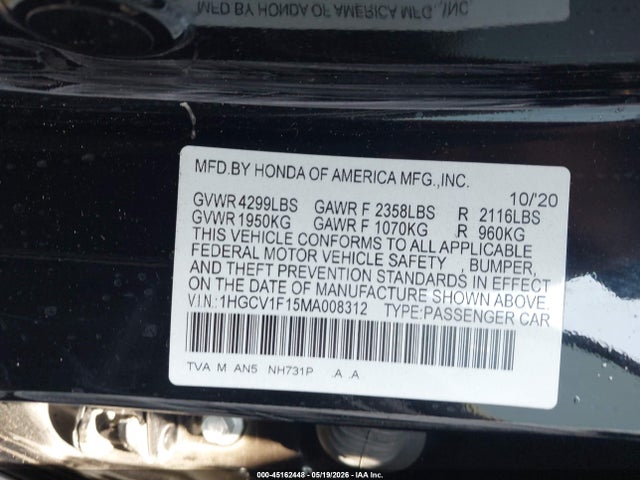 Honda ACCORD LX 2021 1HGCV1F15MA008312 Image 9