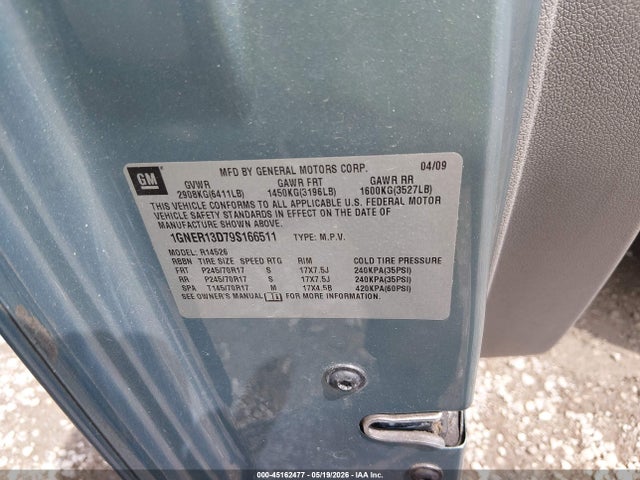 Продажа на аукционе авто 2009 Chevrolet Traverse Ls, vin: 1GNER13D79S166511, номер лота: 45162477