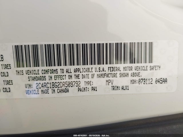 45162501 :رقم المزاد ، 2C4RC1BG2DR509792 vin ، 2013 Chrysler Town & Country Touring مزاد بيع