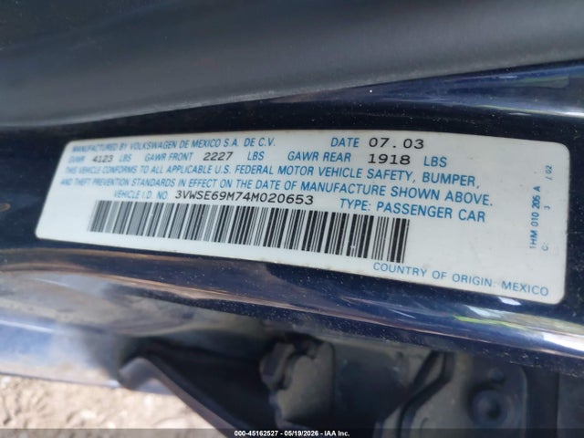 Aukcja sprzedaży 2004 Volkswagen Jetta Gls 1.8t, vin: 3VWSE69M74M020653, numer aukcji: 45162527