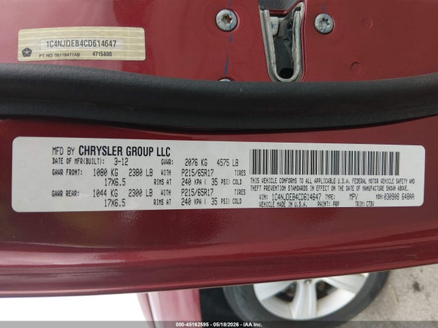 Продажа на аукционе авто 2012 Jeep Compass Latitude, vin: 1C4NJDEB4CD614647, номер лота: 45162595