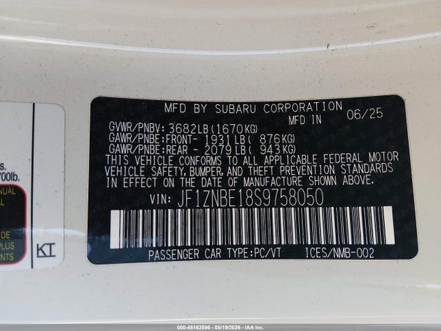 2025 Toyota Gr86 Premium მანქანა იყიდება აუქციონზე, vin: JF1ZNBE18S9758050, აუქციონის ნომერი: 45162596