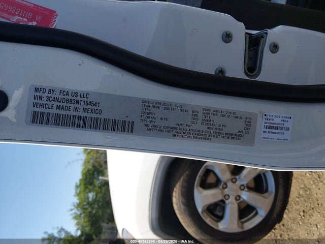 Продаж на аукціоні авто 2022 Jeep Compass Latitude 4x4, vin: 3C4NJDBB3NT164541, номер лоту: 45162598