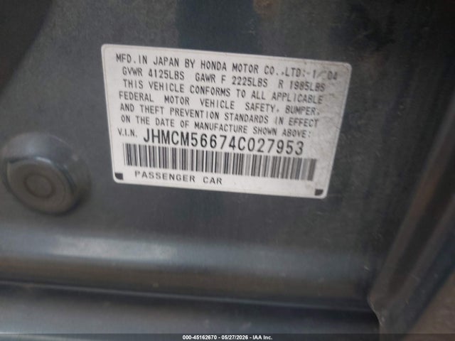 45162670 :رقم المزاد ، JHMCM56674C027953 vin ، 2004 Honda Accord 2.4 Ex مزاد بيع